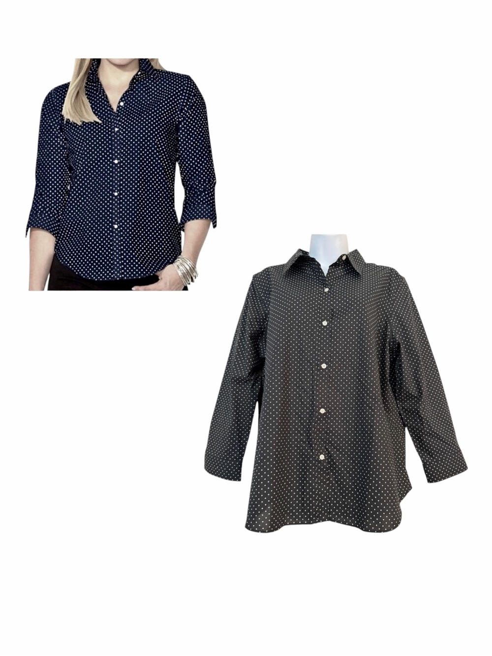 Lauren Ralph Lauren Black White Polka Dot Button Down Shirt Size XL Non Iron